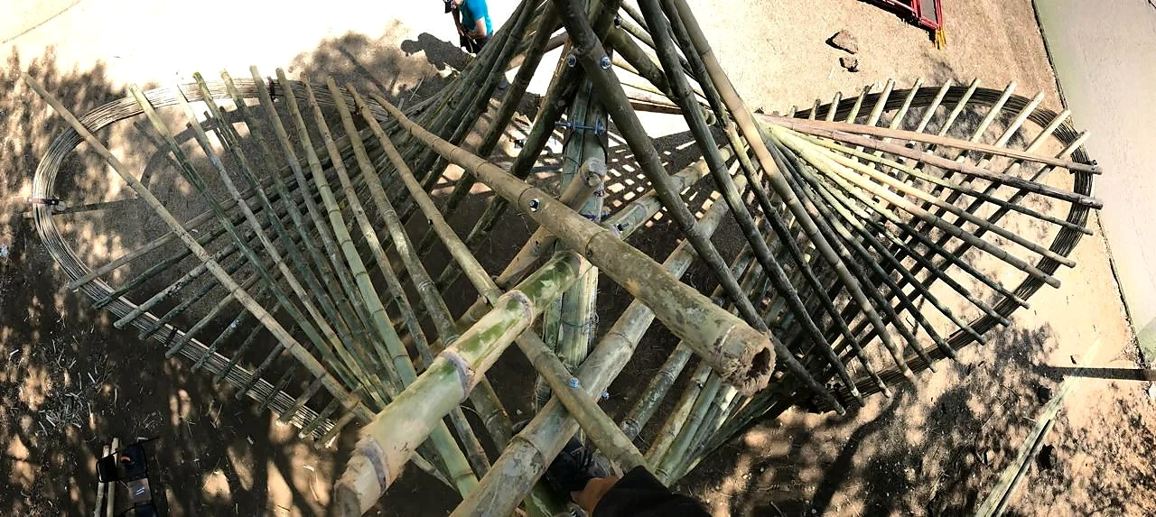 Bambú en obra · Disposición de los elementos de cubierta.