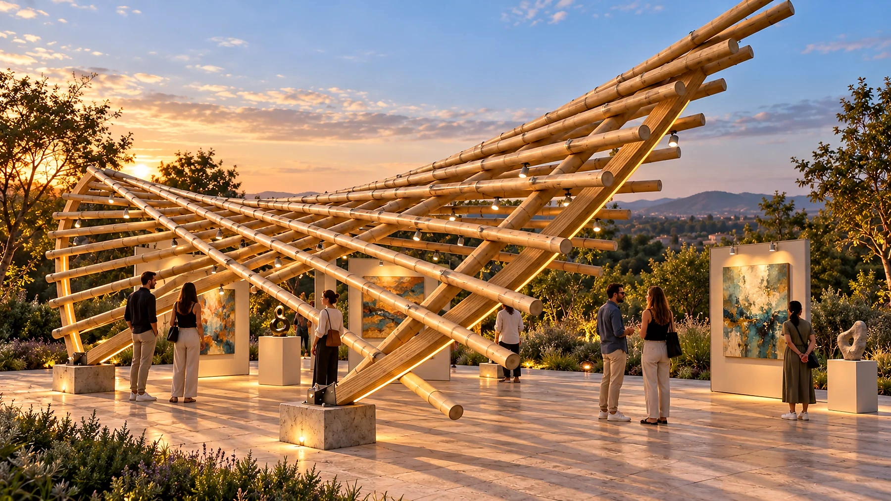 Pabellón de arte · Visualización al atardecer.